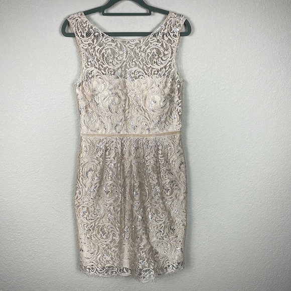 Jenny Yoo Collection Harlow Dress Lace Sweetheart Mini Cream Metallic Sz 4 - Picture 4 of 13